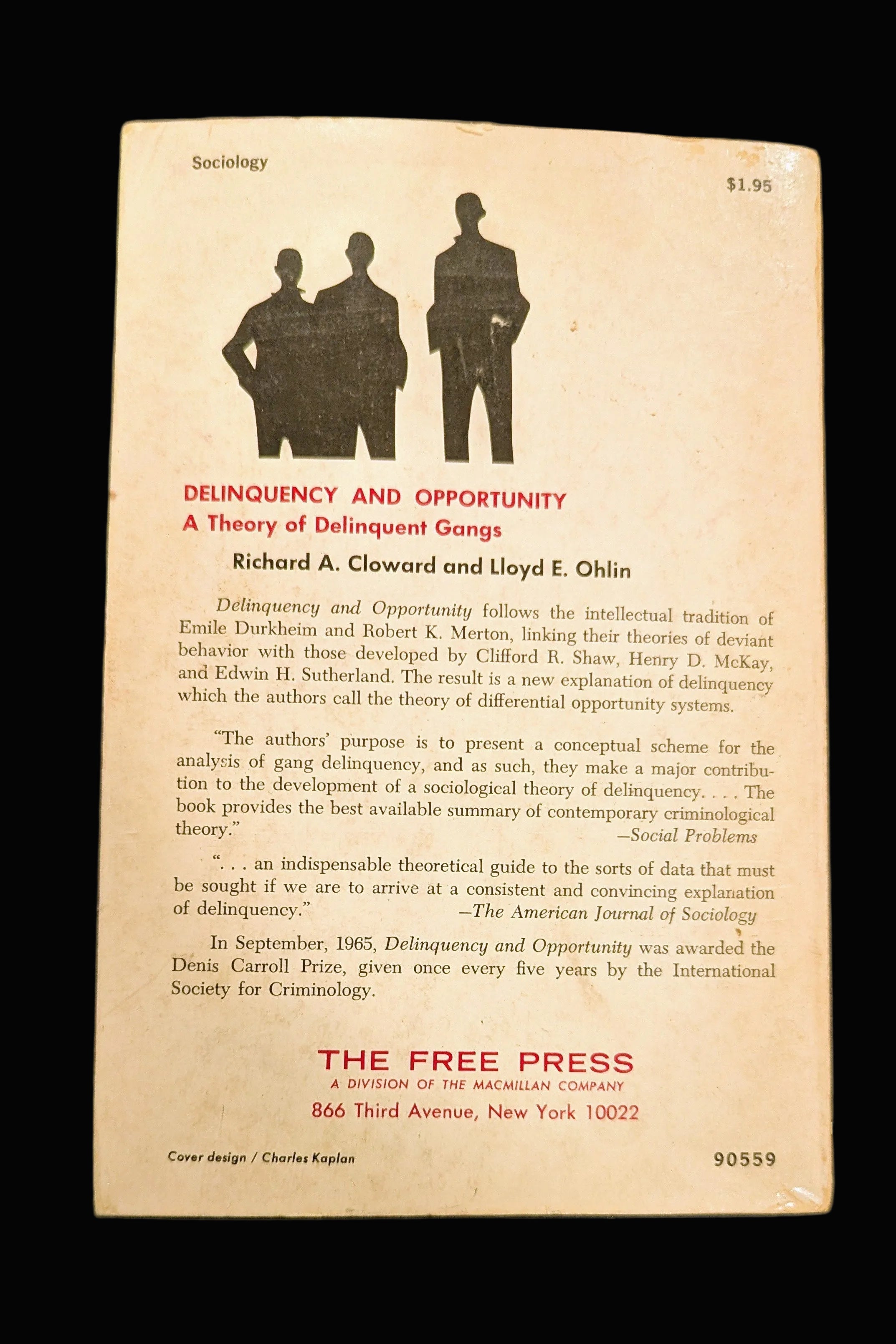 "Delinquency and Opportunity: A Theory of Delinquent Gangs" by Cloward & Ohlin (Vintage 1960s Paperback)