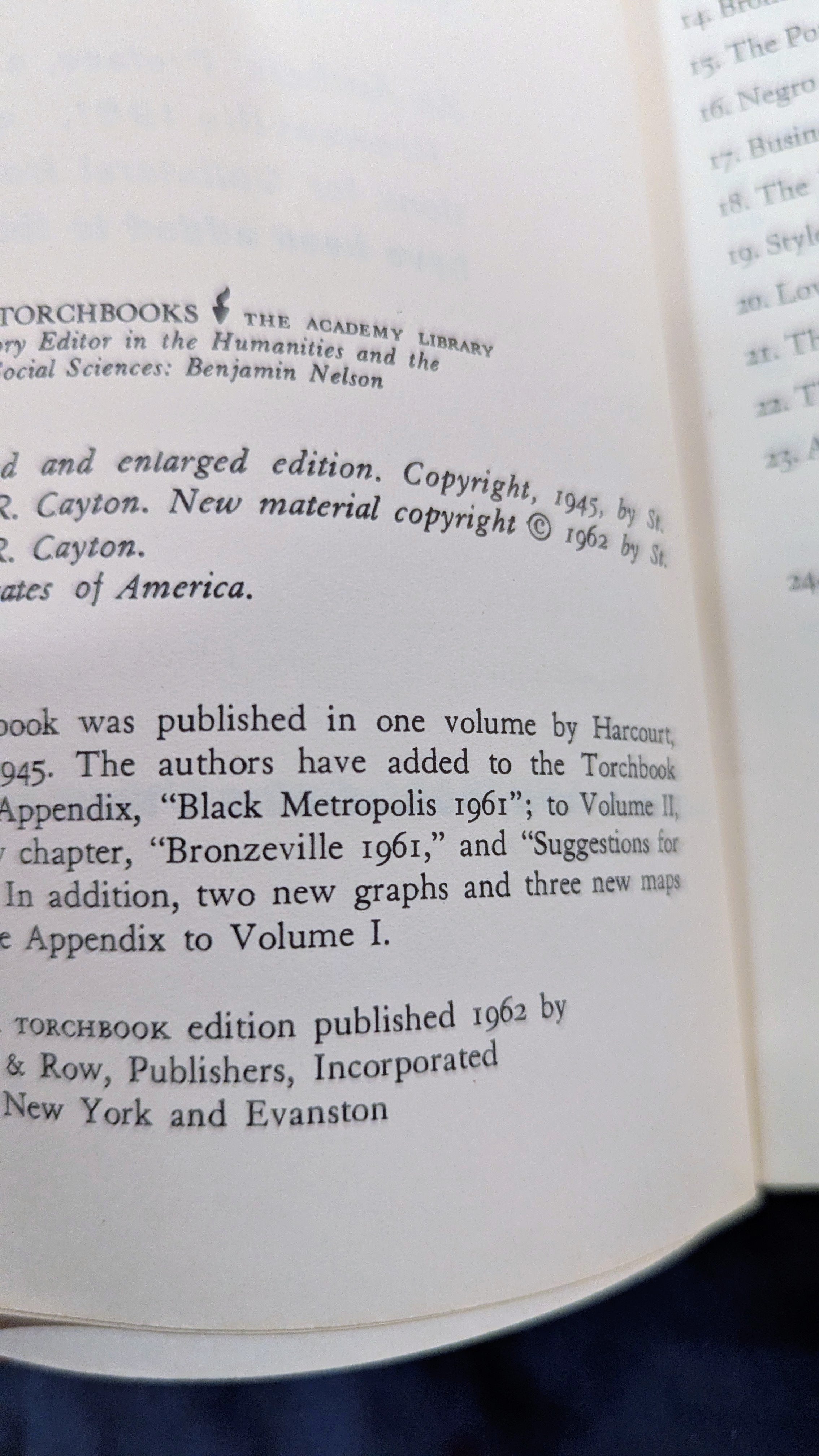 "Black Metropolis: A Study of Negro Life in a Northern City" (Vol. II) – Vintage 1962 Edition