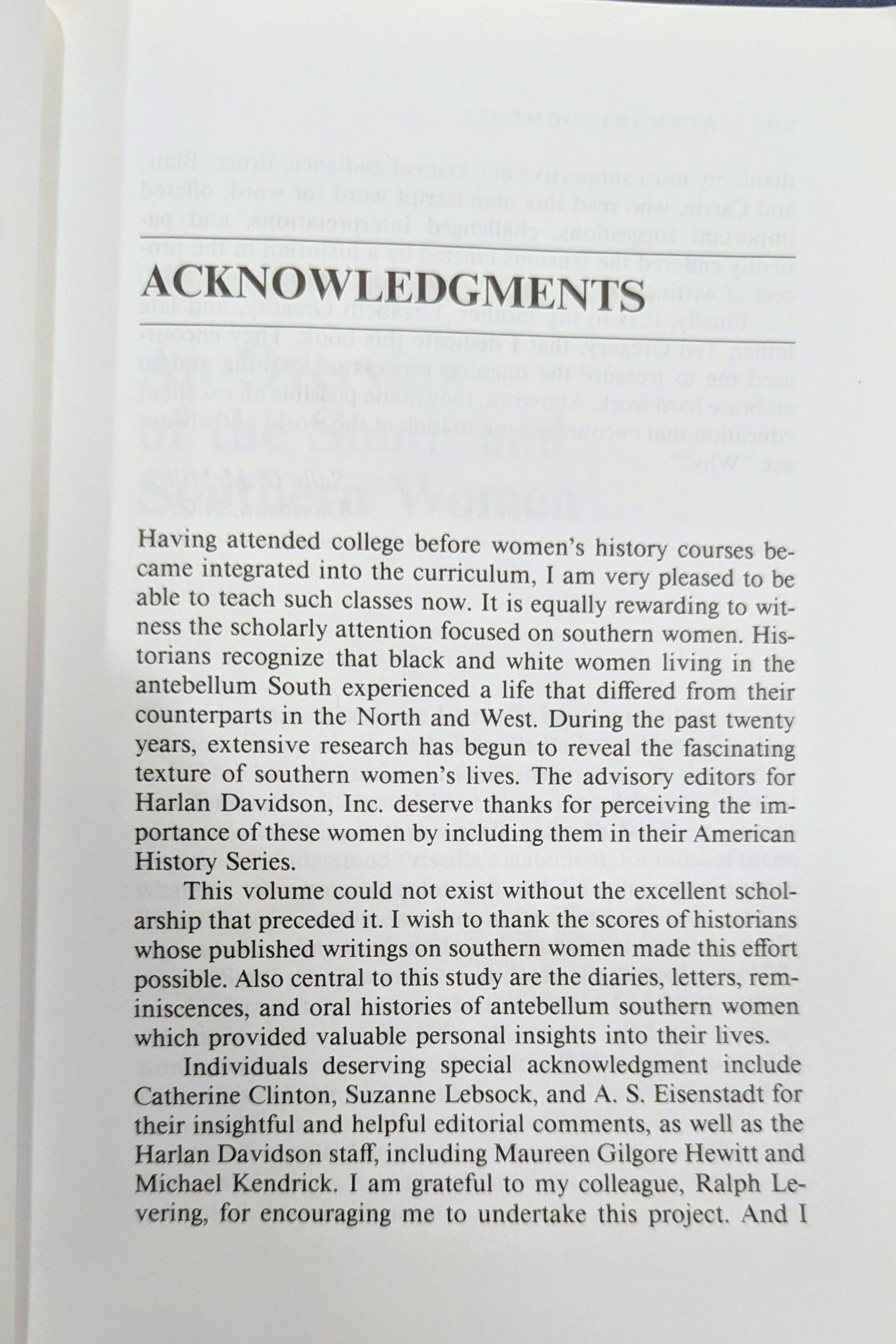 Southern Women: Black and White in the Old South" by Sally G. McMillen (Vintage 1992 Edition)