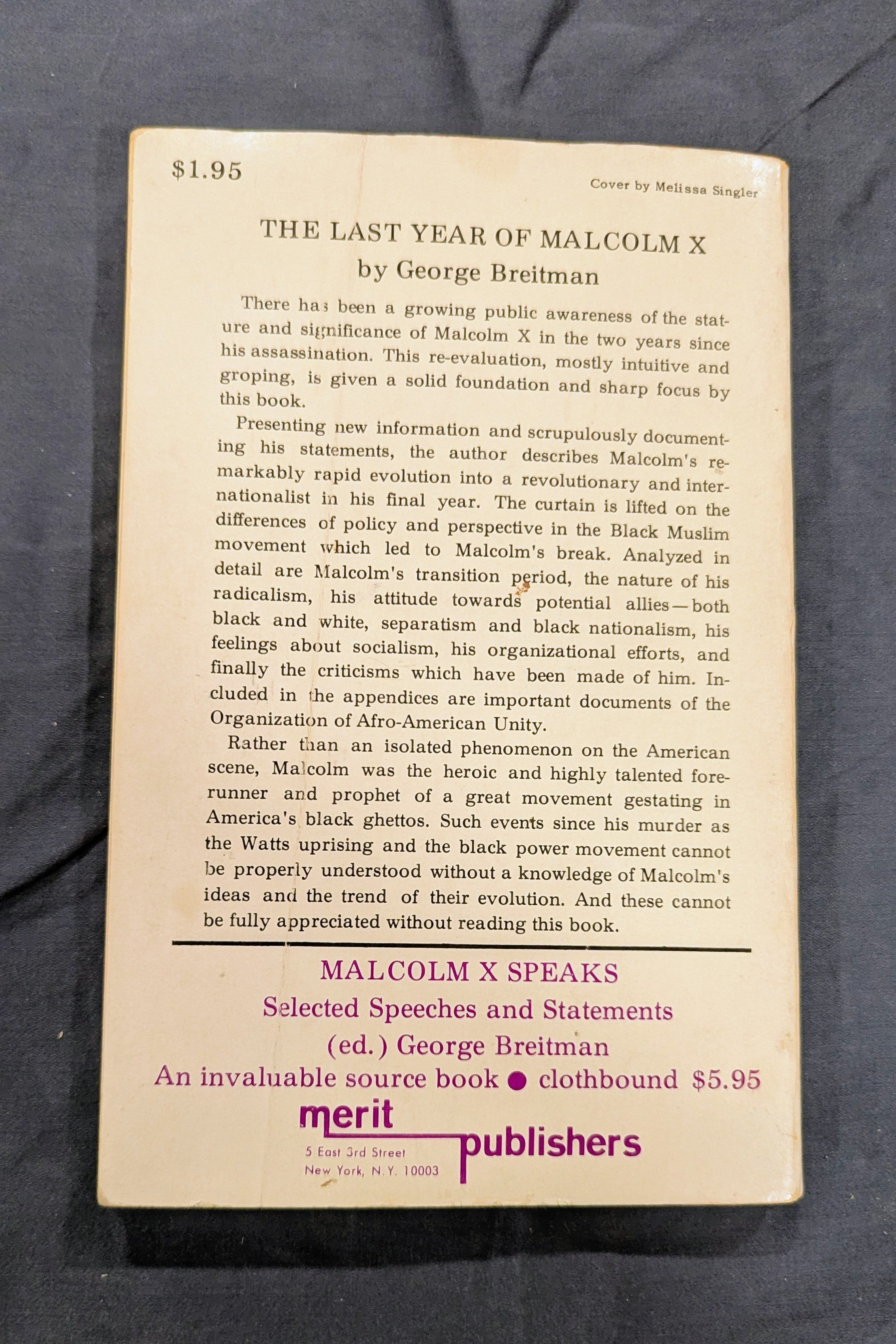 "The Last Year of Malcolm X: The Evolution of a Revolutionary" by George Breitman (Vintage 1967 Edition)