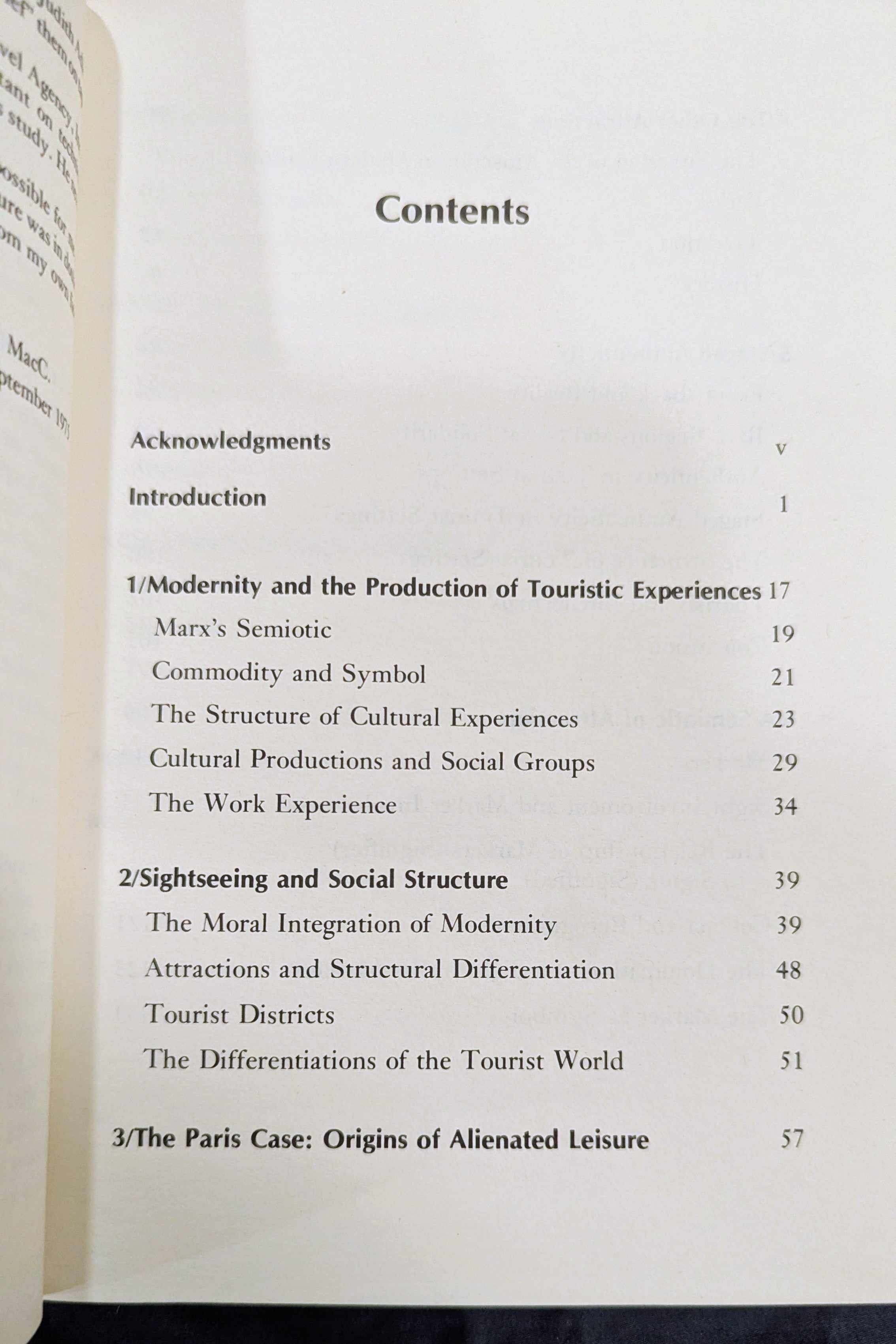 The Tourist: A New Theory of the Leisure Class" by Dean MacCannell (Vintage 1976 Edition)